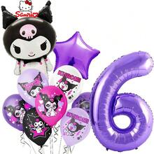 Cartoon Thickened Aluminum Foil Latex Balloon Set, Sweet Cool Style Black & Purple Color Scheme, Asymmetric Five-Pointed Star & Number Shapes, Cartoon Anime Character Print, Birthday Party, Cartoon Theme Party Backdrop Decoration Inflatable Props - View 19