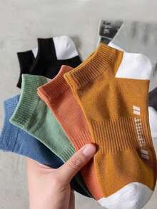 Random 1/3/5 Pairs Men's Sweat-Absorbing Short Ankle Socks, Summer Thin Low-Cut Low Vamp Comfortable Short Socks - Multicolor - View 2