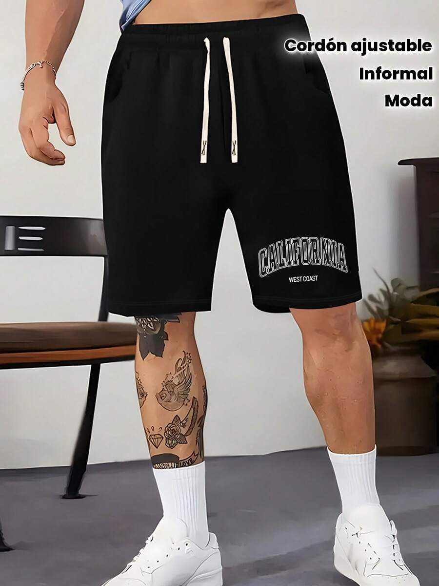 Fashionable Men's Casual Shorts: Athletic Shorts With Adjustable Drawstring For Spring/Summer. - 黑色 - 查看 1