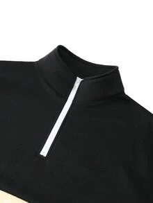 Men's Autumn/Winter Fashion Classic English Element Print Patchwork Zip-Up Sweatshirt, Essential Outfit For Going Out - Black - View 6