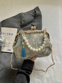 Bolso de mano elegante de mujer con bordado de cuentas y flecos, estampado floral, embrague, adecuado para de noche, boda, banquete, regalo para el Día de la Madre, dama de, San - Bronce - Ver 5