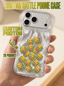1pc Funny Custom Face Rattle Phone Case, ABS Plastic Clear Wavy Shell & Acrylic Corn Shaped Floating Portrait Pieces, Shakeable Novelty Design, Creative Birthday Gift For Friends - Multicolor - View 2