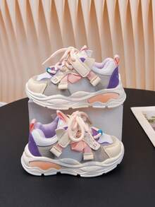 1 Pair Kids Girls Unisex Fashion Sneakers, Comfortable Non-Slip Casual Shoes, Suitable For Outdoor And School, Suitable For Spring, Autumn And All Seasons - Pink - View 10