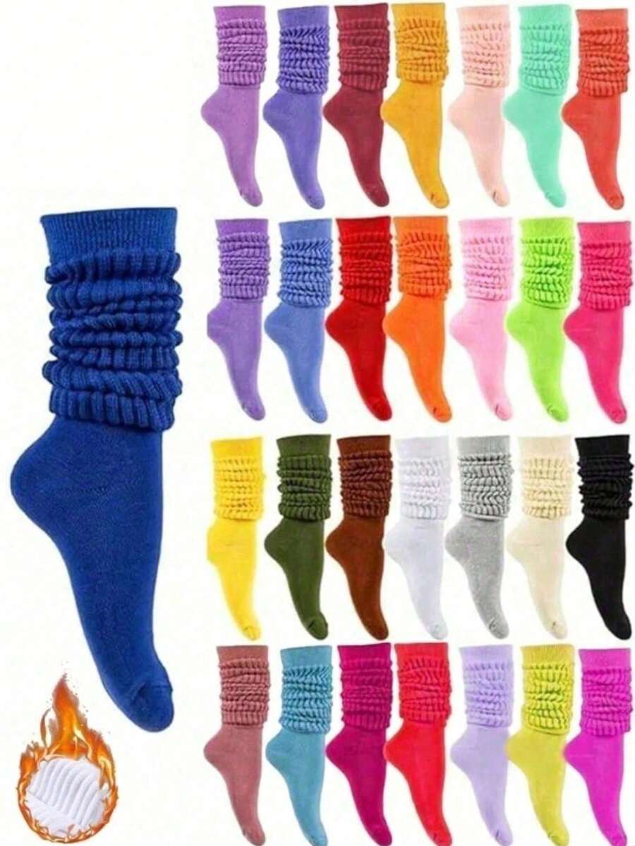 1/3/6/10 Pairs Random Candy Color Women Long Socks, Thin Loose Knit Crew Socks For Spring Summer Autumn, Comfortable Breathable Versatile, Suitable For Hiking, Back To School, Halloween, Christmas And Other Occasions, Warm And Cozy - Multicolor - View 1