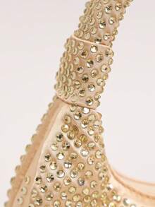 Mini Hobo Bag In A Crescent Shape, Fully Covered In Rhinestones, Integrated Circular Handle With Bow, Zipper, Various Colors, Women's Party, Wedding, Birthday Gift - Camel - View 5