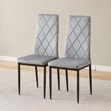 Set Of 2 Stainless Steel Leg Upholstered Dining Chairs - Abu-abu #2 - View 3