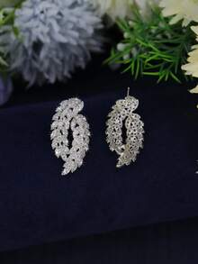 1 Pair Cubic Zirconia Pendant Earrings, Maple Leaf Design Fashion Women's Jewelry Gift, Suitable For Daily Wear, Party, Banquet, Wedding, Friend Gift (Gift Box Packaging) - Geometric Maple Leaf Design - View 3