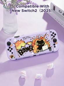 Ayotu 卡通黑貓主題保護殼適用於Switch/Switch2(2025)/NS/OLED，無需拆卸即可放入底座。通用遊戲手把保護套，附2個手把帽。防摔、防刮。春季浪漫、開學季、情人節適用。 - 彩色 - 查看 25