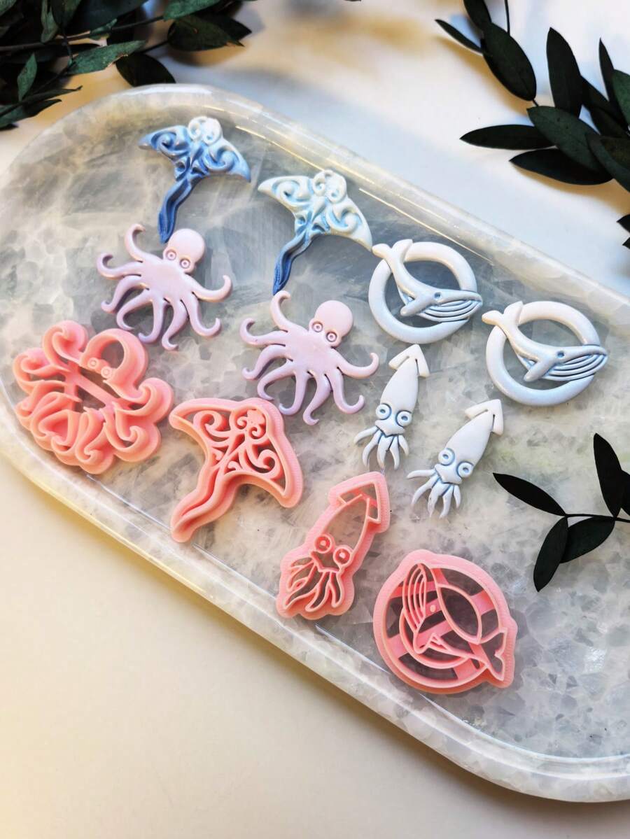 Octopus Squid Whale Flatfish Polymer Clay Cutter Set, Ocean Animals Clay Mold For DIY Earrings, Jewelry Making & Handmade Crafts - Marine Animals - View 1