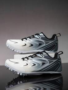 Professional Racing Track Spikes, Suitable For Middle School Physical Fitness Tests And Daily Training, PTPU Wear-Resistant Outsole With Replaceable Steel Spikes, Suitable For Synthetic Tracks; Lightweight Mesh Upper Breathable And Dry, Shock-Absorbing Structure Cushions Landing Impact, Versatile For Sprinting, Long Jump, Hurdles And Multiple Scenarios, Preferred Choice For Student Athletes Training. - Black and White 5755 - View 2