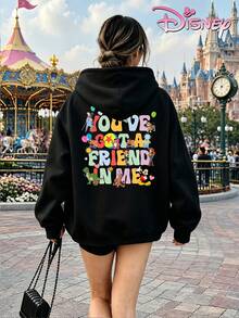 Disney Women's Hooded Sweatshirt, Unisex Sweatshirt, Colorful Letter Toy Story Collaboration Sweatshirt With Heart And Balloon Print. - Black - View 4