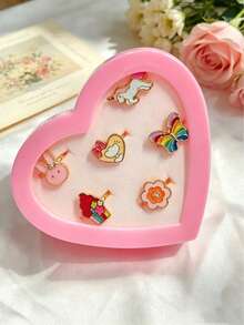 6 piezas Caja de regalo Anillos de esmalte con animales de dibujos animados, Anillos de dedo ajustables versátiles chapados en oro Accesorios, Anillos abiertos de esmalte colorido con unicornio conejo corazón flor mariposa - Dorado - Ver 4