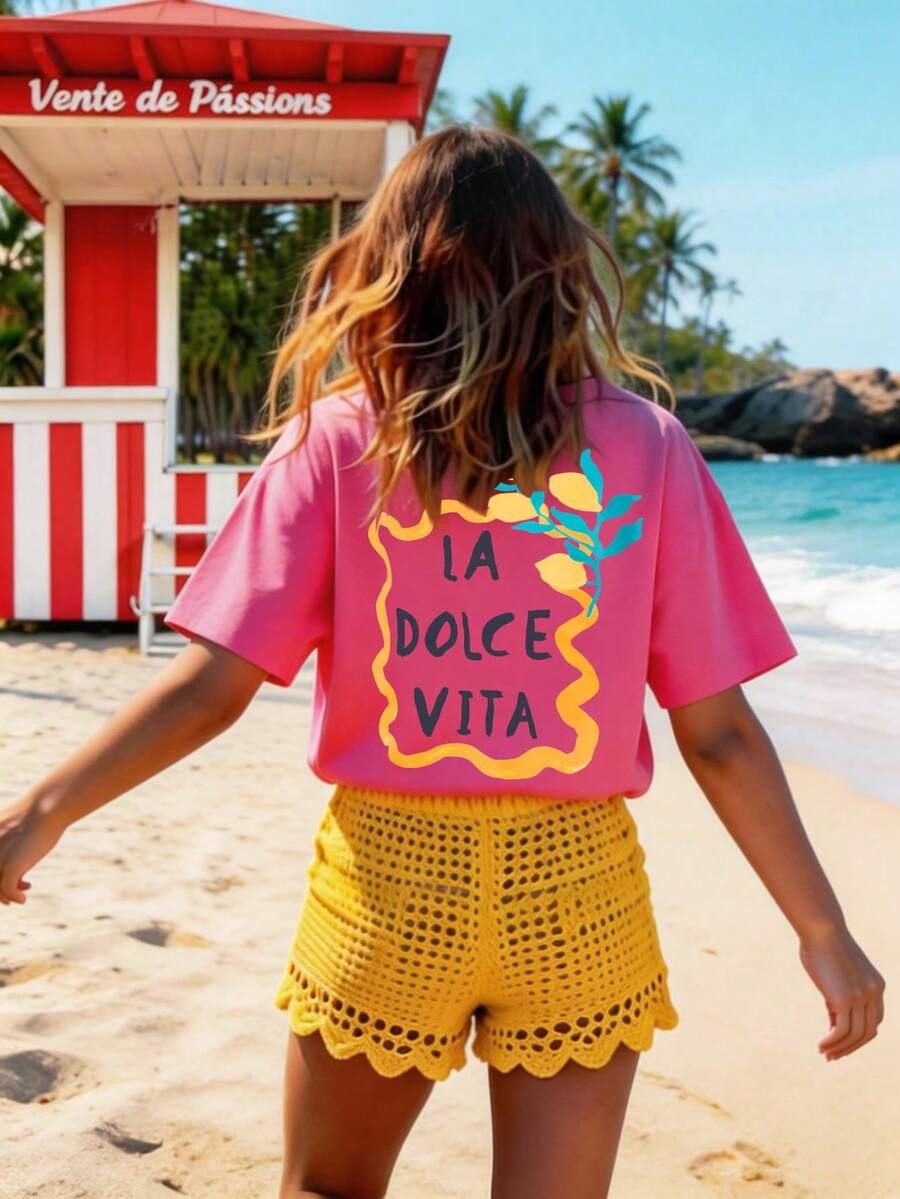 Women's 180g (Sizes S-XXXL), Casual Urban Summer Vacation Clothing, Short Sleeve Graphic T-Shirt, Funny Colorful Text T-Shirts, Personalized T-Shirt For Mom - 亮粉色 2 - 查看 1