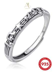 Anello regolabile in stile punk hip-hop in argento 925 con resina nera cava per donne - argento antico - Visualizzare 8