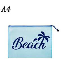 多色防水時尚網格海灘包，印有「Beach」椰子樹、遮陽傘圖案的化妝包，海灘主題，大容量透明化妝包，可存放防曬霜、零食、比基尼和海灘必需品。春/夏防曬收納，適合游泳、海灘、潛水和夏季度假，學生開學、送給朋友、家人、閨蜜、同學的禮物。生日、節日、派對、婚禮（伴娘）、郵輪必需品、畢業禮物 - 彩色 - 查看 14