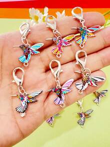 6Pcs/Set Charming Enamel Lobster Clasp Hummingbird Charms Pendant Hummingbird Keychain Bird Zipper Pull Extender Charm For Handbags,Backpacks,Purse - Multicolor - View 2