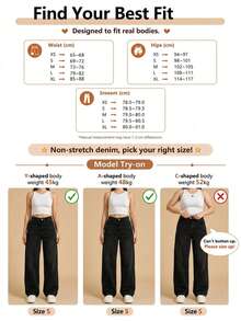 Women's Retro Loose Straight Leg Jeans Casual Black Spring Fall - Black - View 3