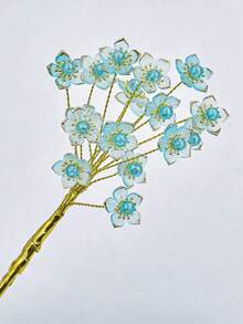1件優雅藍色水晶花枝人造花，時尚手工合金珠飾，適用於花園花環裝飾、節日禮物派對、居家客廳桌面裝飾、母親節禮物花束 - 藍色 - 查看 8