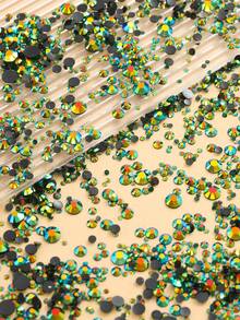 2MM-6MM Mixed Size 2000PCS/Pack Round Flat Back Resin Rhinestones Jelly Candy AB Color Bling Strass Glitter DIY Gems Stones Diamond Glue On Jewelry Bead For Clothes, Bag, Shoes, Mugs, Bottles, Tumblers, Mobile, DIY Accessories - Black Background, Dark Green 58 - View 4