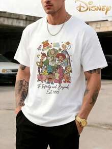 Licensed Disney Tee:  Toy Story Characters "To Infinity And Beyond" Print, 100% Cotton, Relaxed Fit, Soft & Breathable, Unisex Crew Neck Short Sleeve. - White - View 1
