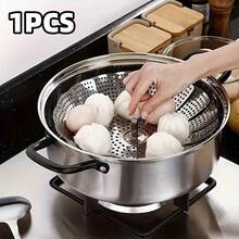1 Piece - Extendable Stainless Steel Steamer Basket - Foldable And Adjustable Vegetable Steamer Basket, Drain Basket, Suitable For Most Cookware, Ideal For Cooking Pasta, Vegetables, And Seafood, Suitable For Everyday Household Steaming Preparation. - View 10