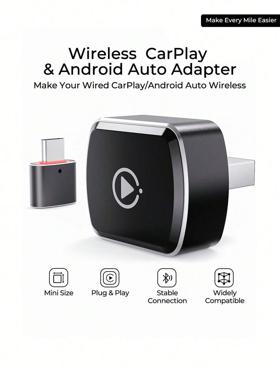 REMAX 2-In-1 Wireless CarPlay Adapter Compatible With Apple CarPlay And Android Auto; Mini Size; Plug And Play; CarPlay Wireless Adapter Compatible With IPhone IOS 6+, Android 11+, Fast And Stable Connection; Car Accessories, Ultra Practical Car Supplies
