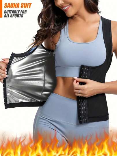 1pc Women's Powerful Sweat-Inducing Sauna Vest, 3D Cut Multi-Row Buckle Waist Cincher Fitness Shaping Slimming Sauna Top Fall Sports