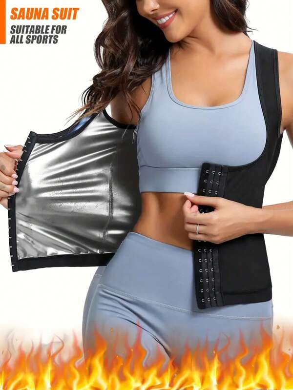 1 pieza Chaleco de sauna potente inductor de sudor para mujer, faja ajustable con hebilla de varias filas, body moldeador para quemar grasa y fitness, chaleco de sudor generador de calor, chaleco de sauna deportivo para yoga con control de abdomen de cintura alta, faja moldeadora de cintura con hebilla de varias filas corte 3D, top de sauna moldeador y adelgazante para fitness