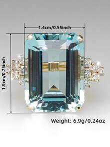 1pc Fashionable Inlaid Light Blue Square Oversized Zirconia Ring, Suitable For Wedding, Engagement, Anniversary Party Wear, Valentine's Day Gift - Baby Blue - View 6