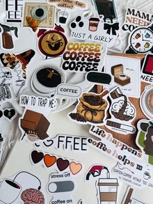 50Pcs Coffee Addict Stickers Fashion Personalized Creative DIY Fine Decorative Stickers Scrapbook Laptop Luggage Guitar Water Cup Phone Case Popular Decals - Multicolor - View 4