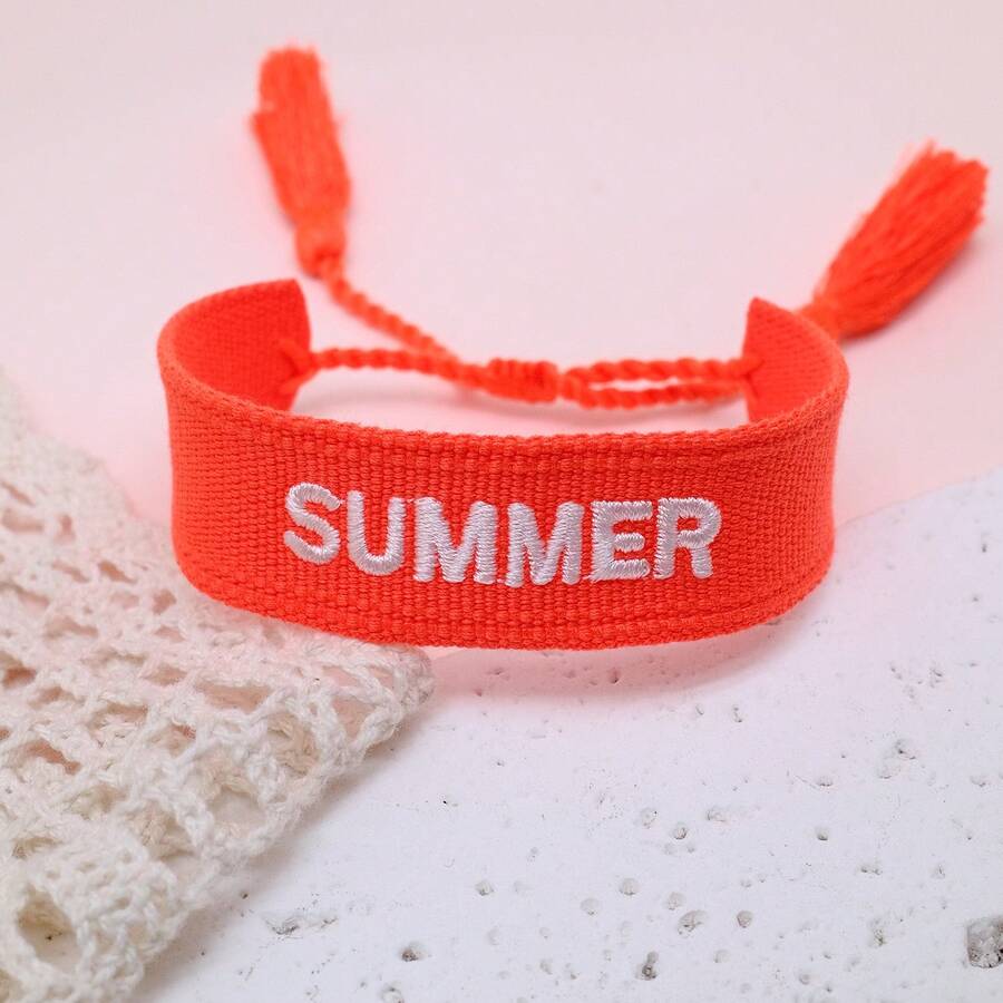 1件 SUMMER 字樣手鍊 波西米亞海灘度假風友誼手鍊 假期派對海邊旅行禮物手鍊 - 橘色 - 查看 1