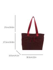 Bolso Tote Grande de Moda Versátil con Textura unicolor Nuevo Bolso Casual Minimalista con Textura Estampado de Leopardo Bolso de Hombro Grande - Burdeos - Ver 8