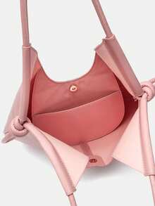 Casual Minimalist Large-Capacity Tote Bag, Retro Slouchy Drawstring Shoulder Bag, Multifunctional Premium Office Pleated Shopping Bag - Pink - View 9