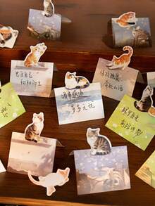 90 piezas de notas adhesivas 3D con patrón de gato, blocs de notas creativos personalizados y lindos, gatito mascota animal - Multicolor - Ver 1