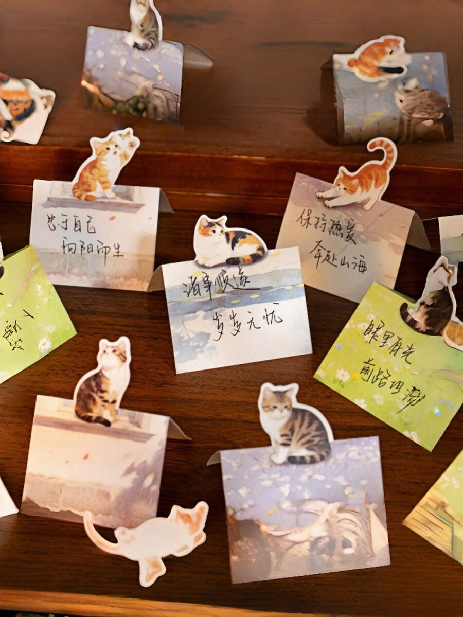 90 piezas de notas adhesivas 3D con patrón de gato, blocs de notas creativos personalizados y lindos, gatito mascota animal - Multicolor - Ver 1