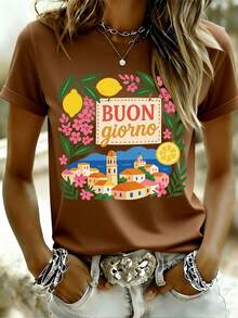 Featuring A Cocktail Print Inspired By Amalfi, Perfect For A Bold Outfit, Casual Sportswear, Elegant Women's Clothing, Short-Sleeved Crew Neck T-Shirt. - 白色 - 查看 6