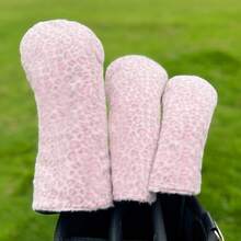 1PC Light Pink Plush Leopard Print Golf Head Covers, Fits Driver, Fairway Wood And Hybrid Clubs, Universal Design For Men & Women Golfers, Durable & Stylish Golf Club Protective Covers - Multicolor - View 1