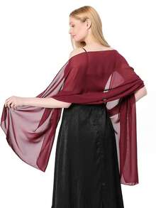 Women's Soft Solid Color Sheer Shawl Prom Party Dress Accessory Chiffon Wrap - Burgundy - View 6