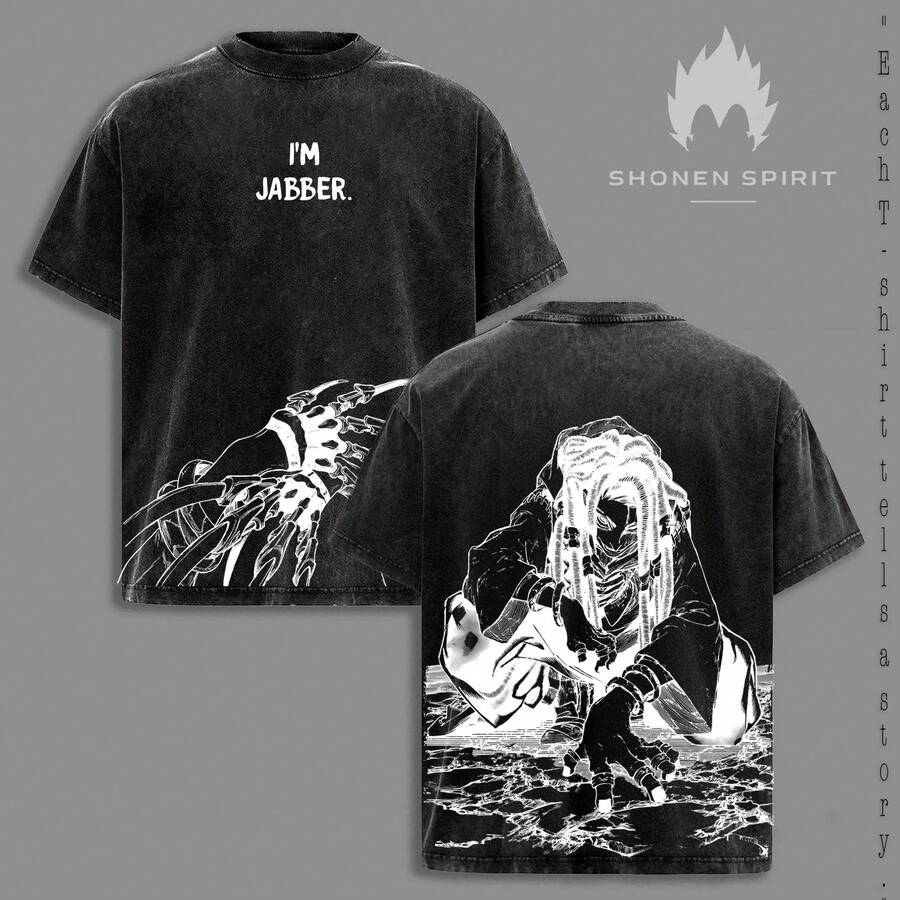 Vintage Washed Jabber Gachiakuta T-Shirt, Mad Cleaner Villain Graphic Tee, Chaotic Masked Wrestler Design, Dark And Dystopian Manga Aesthetic, Oversized Streetwear Style - 黑色 - 查看 1