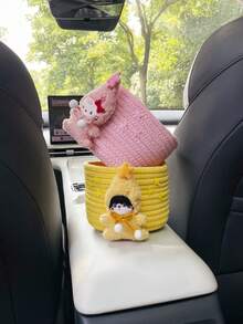 1 pieza Nueva Cesta de Almacenamiento para Coche de Cuerda de Algodón Tejida a Mano con Diseño de Gato Estrella de Dibujos Animados, Organizador de Caja de Reposabrazos para Artículos Varios, Llaves, Tarjetas, Pañuelos, Etc. - multicolor - Ver 6