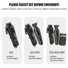 HIENA 男士無線迷你理髮器與剃鬚刀，1/2/3件可選，USB-C充電附LED顯示螢幕，鋰電池理髮修剪器，家用理髮工具，適合初學者理髮師，完美節日禮物 - 黑色 - 查看 5