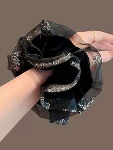 1pc Large Scrunchie, Luxury High-End Low Ponytail Hair Tie, Vintage Bun Hair Tie Hair Accessory Women's Hair Accessory Scrunchie Elastics Rubber Bands - Multicolor - View 4