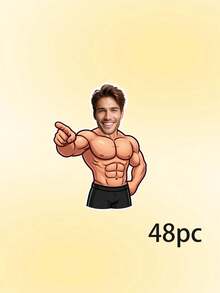 12/24/48pcs Personalized Fitness Party Stickers,Custom Photo,Funny Personalized Muscle Man Decals For Gym Party,Muscle Man Decals For Fitness And Workout Themed Parties - Multicolor - View 11