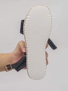 女款鉚釘裝飾踝帶扣環涼鞋，黑色楔形高跟鞋，度假必備，黑色鞋子，楔形鞋，楔形跟，度假，高跟鞋 - 黑色 - 查看 8