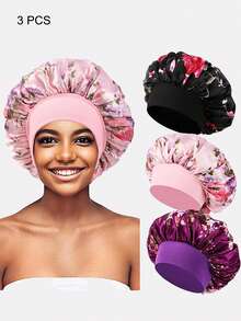 12 Stücke Damen Schlafhaube/Haarturban mit 30cm Durchmesser, mehrfarbig, aus Satin mit breitem Rand, geeignet für den täglichen Gebrauch - Verschiedenfarbig - Übersicht 20