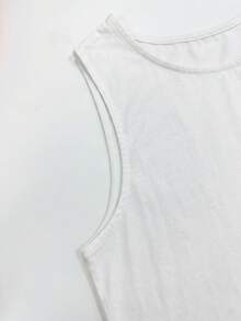 女款聚酯纖維波希米亞風細肩帶上衣，不對稱鈕扣設計，圓領，標準長度，白色休閒夏季款 - 白色 - 查看 7