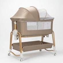 4-In-1 Baby Bassinet For Boys Girls Infant, Bedside Sleeper Crib With Wheels, Storage Basket And Mattress,7 Height Adjustable For Newborn,Khaki-Brown - Khaki-brown - View 8