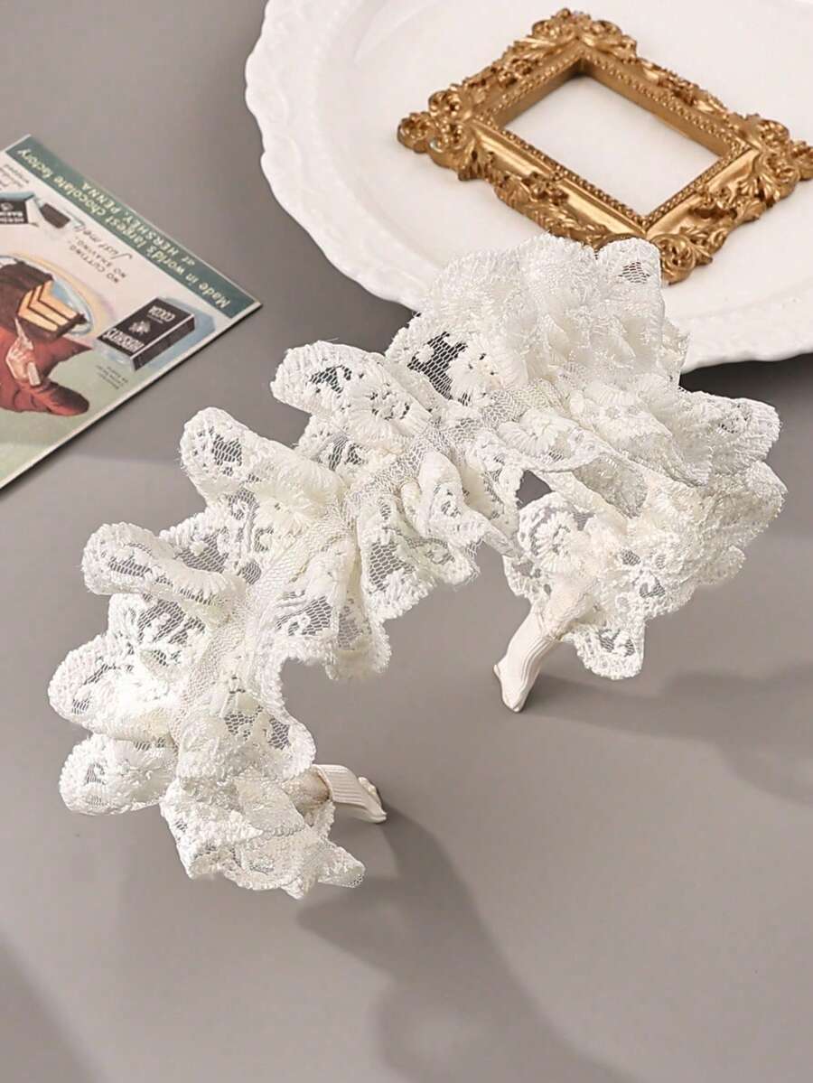 1件米色蕾絲飾邊髮帶,優雅百搭甜美公主風髮帶,完美的生日禮物 - 白色 - 查看 1