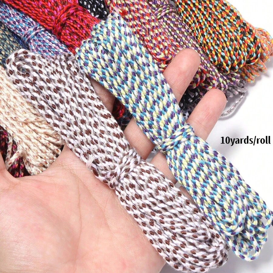 10 Yards/Pack 2mm Polyester 4-Strand Cotton Cord, Jewelry Beading Handmade Braiding Rope For Bracelet, Anklet, Necklace Making, DIY Pendant Tassel Hanging Rope Material