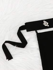 1PC Women's Solid Color Niqab With Flower & Leaf Rhinestone Decor, Lightweight Breathable Tie-Up Mask, Fashion Versatile Face Mask - Mask - View 11